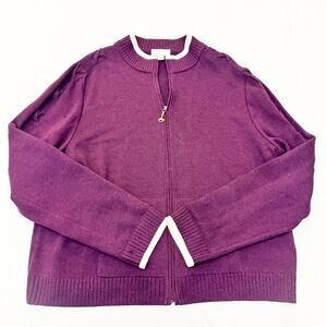 St. John Sport Plum Purple Zip-Up Pullover Sweater Jacket Cardigan Wool Size XL